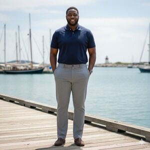 Nautica Clipper Relax Fit Blue White Striped Dress Pants Men's 36x31‎ Seersucker